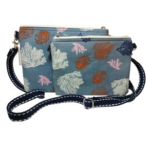 Caribbean Joe Crossbody‎ Handbag Canvas Nautical Coral Adjustable Set of Two SEE